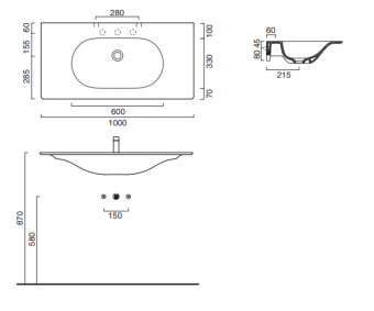 КЕРАМИЧЕСКАЯ РАКОВИНА 100Х50 СМ CATALANO HORIZON, BIANCO LUCIDO (1100HZ00)