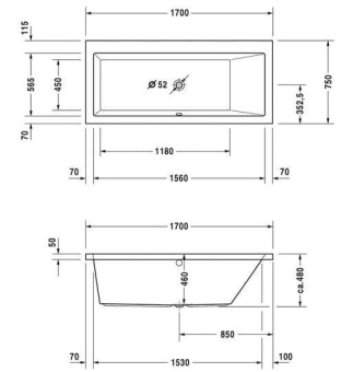 ВАННА АКРИЛОВАЯ DURAVIT VERO 170Х75 СМ (700134000000000)
