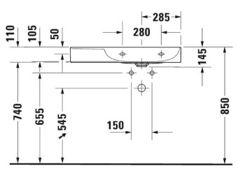 РАКОВИНА 80Х47 СМ АСИММЕТРИЧНАЯ DURAVIT DURASQUARE, БЕЛЫЙ (2349800041)
