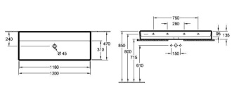 РАКОВИНА ПОДВЕСНАЯ 120Х47 VILLEROY&BOCH MEMENTO 2.0, GRAPHITE (4A22CFI4)