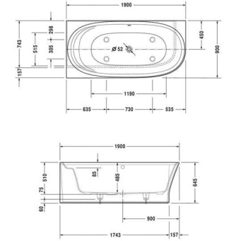 ВАННА КАМЕННАЯ DURAVIT CAPE COD 190Х90 СМ (700363000000000)