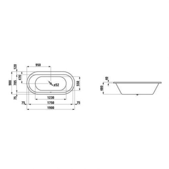 ВАННА ВСТРАИВАЕМАЯ АКРИЛОВАЯ LAUFEN SOLUTIONS 190Х90 СМ, WHITE (H2255100000001)