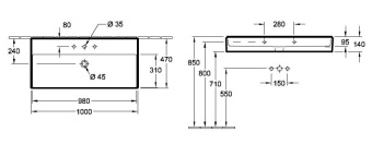 РАКОВИНА ПОДВЕСНАЯ 100Х47 VILLEROY&BOCH MEMENTO 2.0, GRAPHITE (4A22A5I4)
