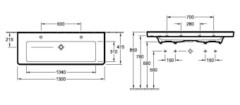 РАКОВИНА 130Х47 VILLEROY&BOCH SUBWAY 2.0, WHITE ALPIN (7176D201)