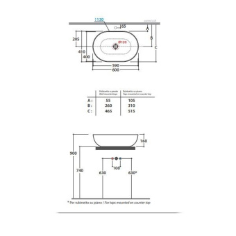 КЕРАМИЧЕСКАЯ РАКОВИНА 60*41 СМ GLOBO T-EDGE, БЕЛЫЙ (B6O60BI)