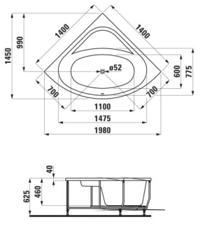 ВАННА УГЛОВАЯ ВСТРАИВАЕМАЯ АКРИЛОВАЯ LAUFEN SOLUTIONS 140Х140 СМ, WHITE (H2425070000001)