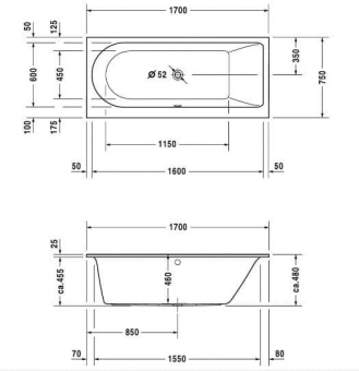ВАННА АКРИЛОВАЯ DURAVIT DARLING NEW 170Х75 СМ (700243000000000)