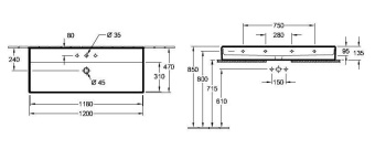РАКОВИНА ПОДВЕСНАЯ 120Х47 VILLEROY&BOCH MEMENTO 2.0, GRAPHITE (4A22CLI4)
