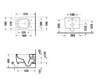 ПОДВЕСНОЙ БЕЗОБОДКОВЫЙ УНИТАЗ DURAVIT QATEGO, БЕЛЫЙ (2556092000)