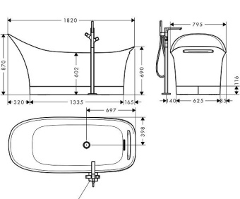 ВАННА АКРИЛОВАЯ AXOR URQUIOLA 180Х80 СМ (11440000)
