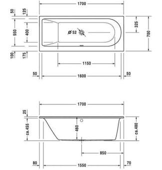 ВАННА АКРИЛОВАЯ DURAVIT DARLING NEW 170Х70 СМ (700240000000000)