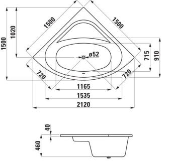 ВАННА УГЛОВАЯ ВСТРАИВАЕМАЯ АКРИЛОВАЯ LAUFEN SOLUTIONS 150Х150 СМ, WHITE (H2445000000001)