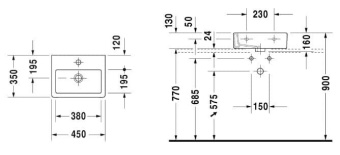 КЕРАМИЧЕСКАЯ РАКОВИНА 45 СМ DURAVIT VERO, БЕЛАЯ (0704450027)