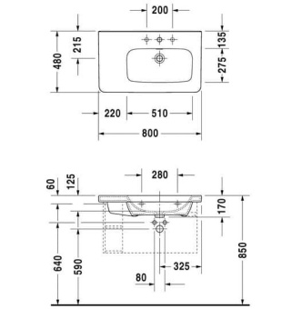 КЕРАМИЧЕСКАЯ РАКОВИНА 80 СМ DURAVIT DURASTYLE (2326800041)
