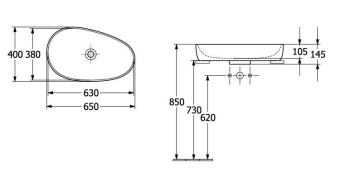 РАКОВИНА НАКЛАДНАЯ АССИМЕТРИЧНАЯ 65Х40 СМ VILLEROY&BOCH ANTAO, ALMOND (4A7465AM)
