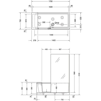ВАННА КАМЕННАЯ DURAVIT SHOWER + BATH 170Х75 СМ (700404000000000)