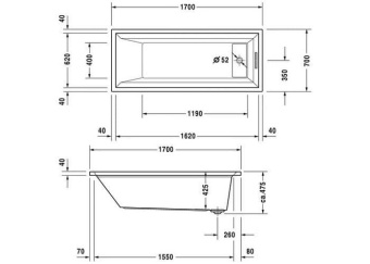 ВАННА АКРИЛОВАЯ DURAVIT 2ND FLOOR 170Х70 СМ (700074000000000)