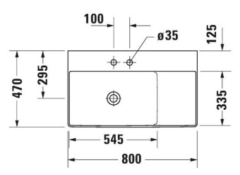 РАКОВИНА 80Х47 СМ АСИММЕТРИЧНАЯ DURAVIT DURASQUARE, БЕЛЫЙ (2348800041)