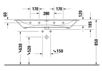 РАКОВИНА 123Х49 СМ DURAVIT VIU, БЕЛЫЙ (2344120000)