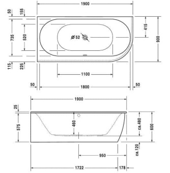 ВАННА АКРИЛОВАЯ DURAVIT DARLING NEW 190Х90 СМ (700246000000000)