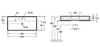 РАКОВИНА ПОДВЕСНАЯ 100Х47 VILLEROY&BOCH MEMENTO 2.0, GRAPHITE (4A221HI4)