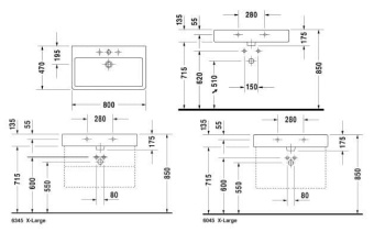 КЕРАМИЧЕСКАЯ РАКОВИНА 80 СМ DURAVIT VERO, ЧЕРНАЯ (0454800800)