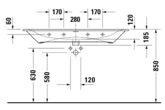 РАКОВИНА 123Х49 СМ DURAVIT VIU, БЕЛЫЙ (2344120000)