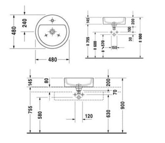 КЕРАМИЧЕСКАЯ РАКОВИНА 47 СМ DURAVIT STARCK 1 (0386470000)