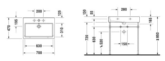 КЕРАМИЧЕСКАЯ РАКОВИНА 70 СМ DURAVIT VERO, ЧЕРНАЯ (0454700800)
