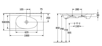 РАКОВИНА ВСТРАИВАЕМАЯ 100Х50 VILLEROY&BOCH ANTAO, STONE WHITE (4A76A2RW)