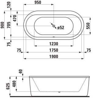 ВАННА ОТДЕЛЬНОСТОЯЩАЯ АКРИЛОВАЯ LAUFEN SOLUTIONS 190Х90 СМ, WHITE (H2255120000001)