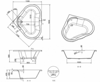 ВАННА АКРИЛОВАЯ 134Х134 СМ BURLINGTON HEART (T11F)