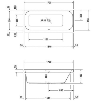 ВАННА АКРИЛОВАЯ DURAVIT HAPPY D.2 170Х75 СМ (700313000000000)