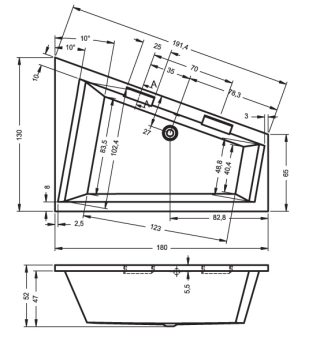 ВАННА АКРИЛОВАЯ RIHO DOPPIO LEFT 180Х130 СМ (B034001005)