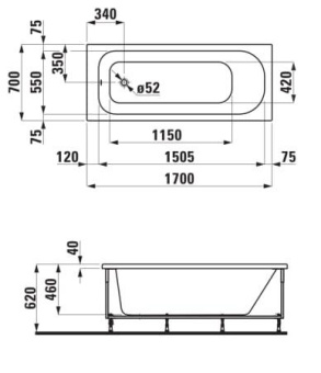 ВАННА ВСТРАИВАЕМАЯ АКРИЛОВАЯ LAUFEN SOLUTIONS 170Х70 СМ, WHITE (H2225010000001)