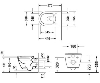 ПОДВЕСНОЙ БЕЗОБОДКОВЫЙ УНИТАЗ DURAVIT RIMLESS® DARLING NEW (2563090000)