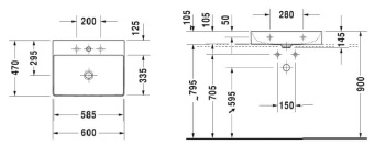 КЕРАМИЧЕСКАЯ РАКОВИНА 60 СМ DURAVIT DURASQUARE (2353600071)
