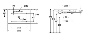 РАКОВИНА 80Х50 VILLEROY&BOCH VENTICELLO, STONE WHITE (41048JRW)