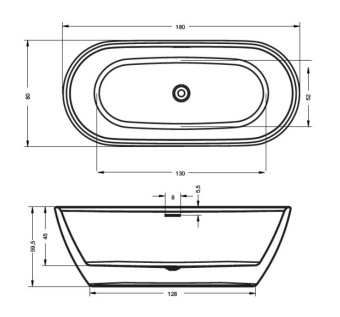 ВАННА АКРИЛОВАЯ RIHO INSPIRE 180X80 СМ VELVET WHITE (B085001105)