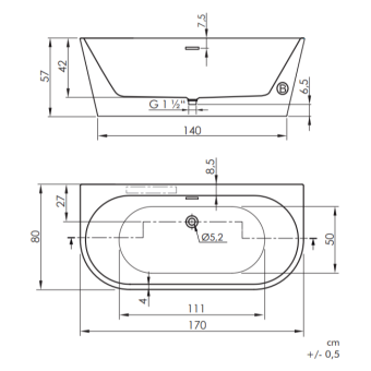ВАННА АКРИЛОВАЯ SANYCCES TORINO MURO 170Х80 СМ, БЕЛАЯ (BN141170080WG)