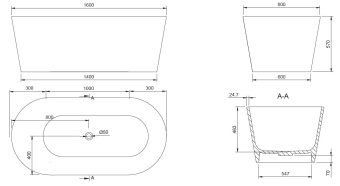 ВАННА ИЗ ИСКУССТВЕННОГО КАМНЯ ОТДЕЛЬНОСТОЯЩАЯ NIC DESIGN BAY 160Х80 СМ, БОРДОВЫЙ (014 719.075)