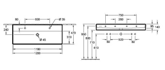 РАКОВИНА ПОДВЕСНАЯ 120Х47 VILLEROY&BOCH MEMENTO 2.0, GRAPHITE (4A22C4I4)