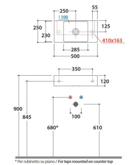 КЕРАМИЧЕСКАЯ РАКОВИНА 50*25 СМ GLOBO T-EDGE, БЕЛЫЙ (B6R52BI)