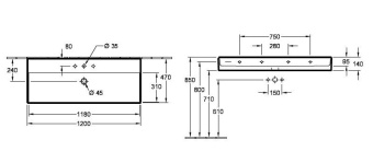РАКОВИНА ПОДВЕСНАЯ 120Х47 VILLEROY&BOCH MEMENTO 2.0, GRAPHITE (4A22C2I4)