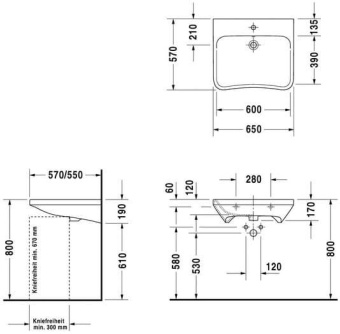 КЕРАМИЧЕСКАЯ РАКОВИНА 65 СМ DURAVIT DURASTYLE (2329650000)