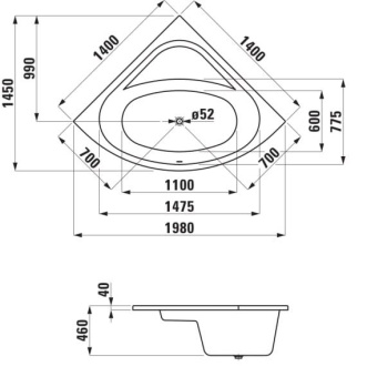 ВАННА УГЛОВАЯ ВСТРАИВАЕМАЯ АКРИЛОВАЯ LAUFEN SOLUTIONS 140Х140 СМ, WHITE (H2425000000001)