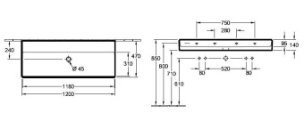 РАКОВИНА ПОДВЕСНАЯ 120Х47 VILLEROY&BOCH MEMENTO 2.0, GRAPHITE (4A22C3I4)