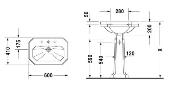 КЕРАМИЧЕСКАЯ РАКОВИНА 60 СМ  DURAVIT 1930 (0438600000)