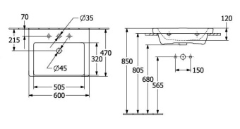 РАКОВИНА 60Х47 VILLEROY&BOCH SUBWAY 3.0, STONE WHITE (4A706LRW)