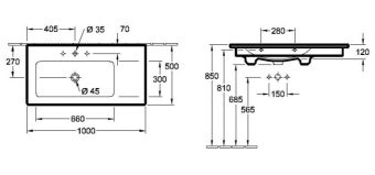РАКОВИНА 100Х50 VILLEROY&BOCH VENTICELLO, WHITE ALPIN CERAMICPLUS (4134R1R1)
